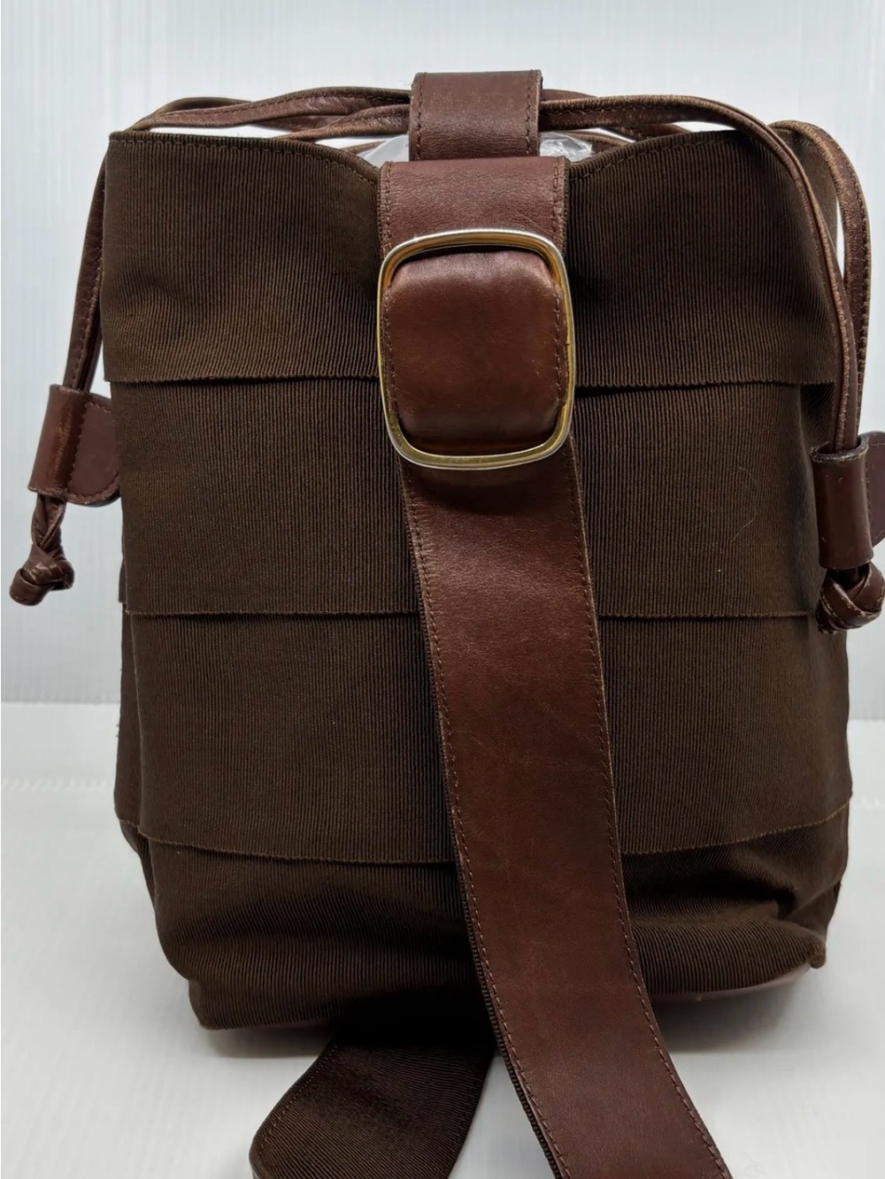 Salvatore Ferragamo Brown Canvas & Leather Bucket Bag